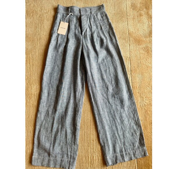 Everlane The Linen Way-High Drape Pant White/Blue Size 2 NWT - Picture 5 of 11